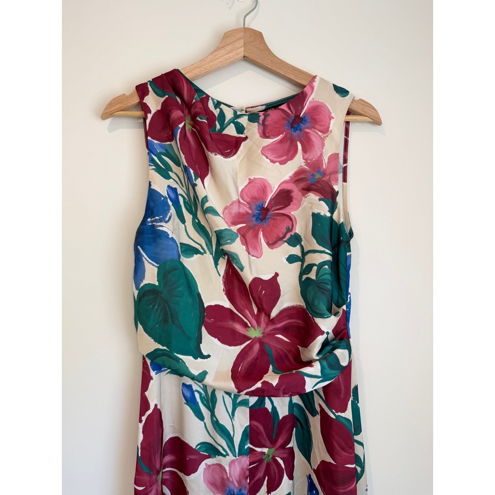 NWT ZARA Woman Long Floral Print Satin Wide-Legs Jumpsuit, Poly/Satin, Size S - Picture 3 of 9